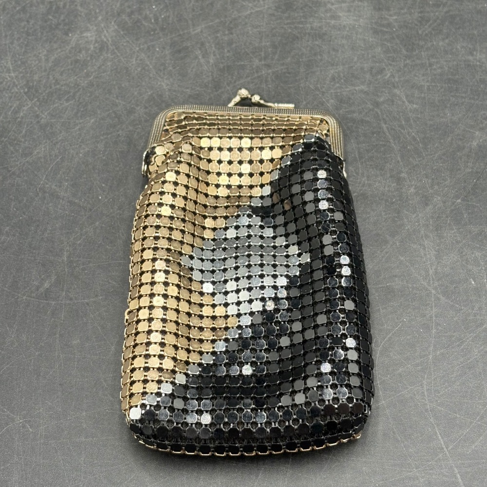Vintage Metal Mesh Coin Purse Kiss Lock Gold Silver Black Geometric Mesh Bag